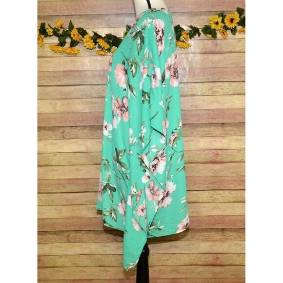 Eleven Oaks Mint Green & Pink Floral Open Front Poncho Cardigan Kimono Ladies M - Picture 6 of 12